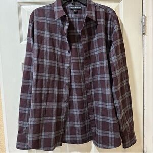 Men’s Size Large Flannel Cotton Outdoor Casual Burgundy Grey